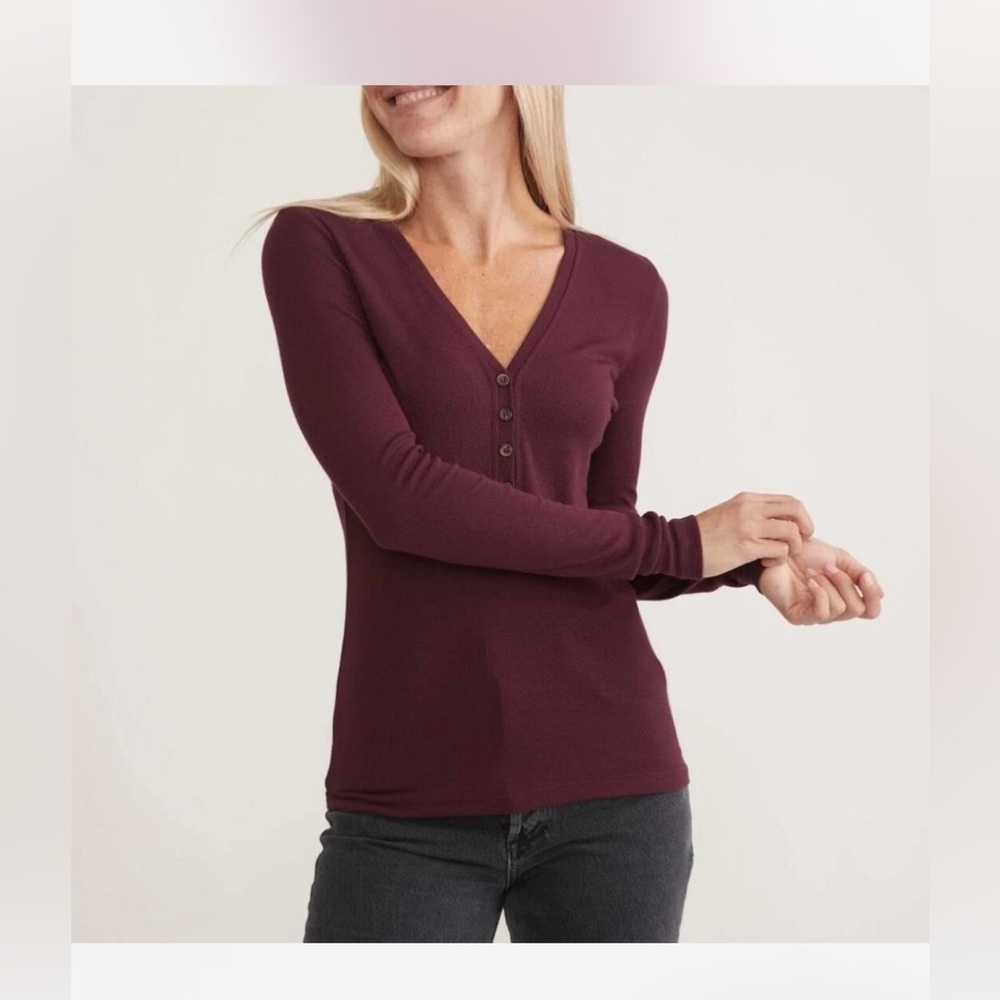 Marine Layer Burgundy V-Neck Blouse